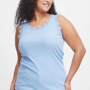 Simple Wish Sleeveless Lace Trim Blue Top*Women Tops & Blouses