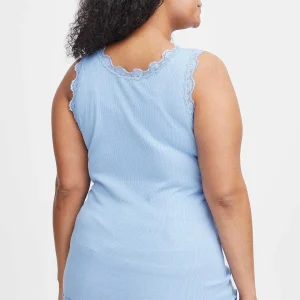 Simple Wish Sleeveless Lace Trim Blue Top*Women Tops & Blouses