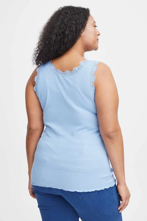 Simple Wish Sleeveless Lace Trim Blue Top*Women Tops & Blouses