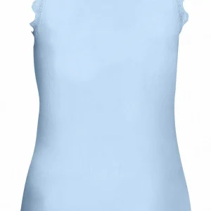 Simple Wish Sleeveless Lace Trim Blue Top*Women Tops & Blouses