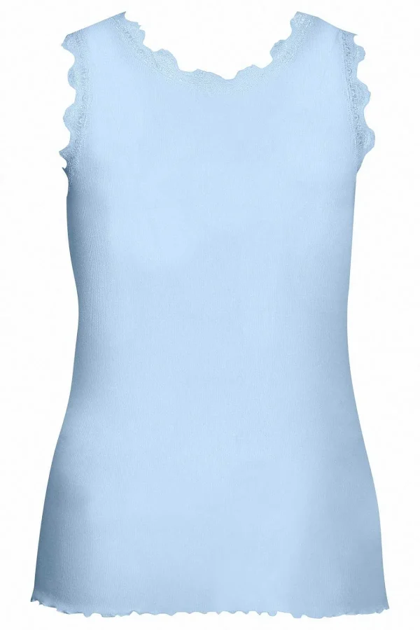 Simple Wish Sleeveless Lace Trim Blue Top*Women Tops & Blouses