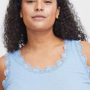 Simple Wish Sleeveless Lace Trim Blue Top*Women Tops & Blouses