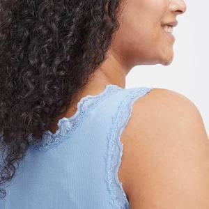 Simple Wish Sleeveless Lace Trim Blue Top*Women Tops & Blouses