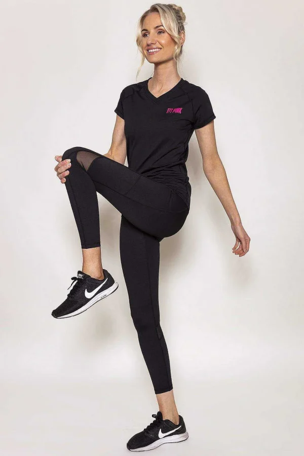 Fit Pink Sports Leggings With Deep Side Pockets In Black*Women Jeans & Trousers