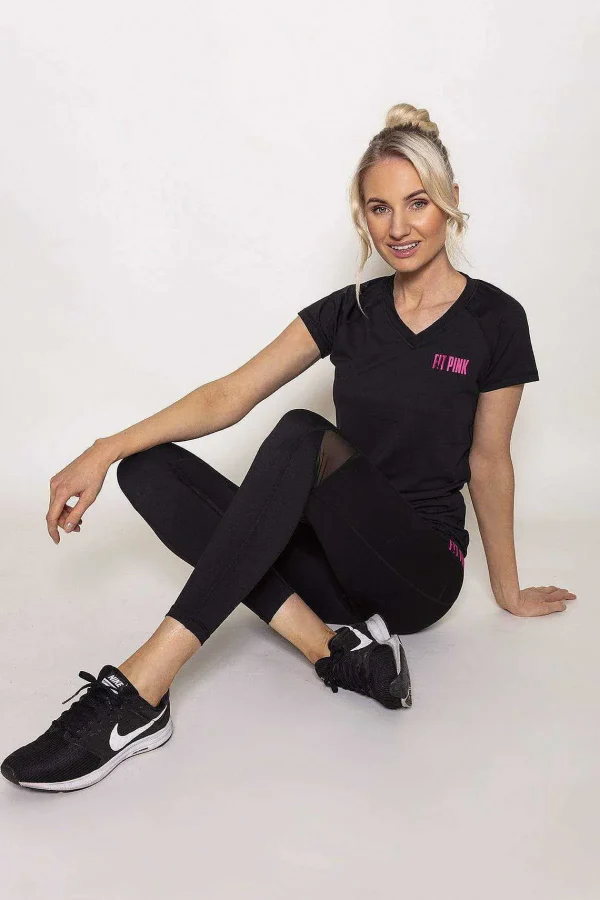 Fit Pink Sports Leggings With Deep Side Pockets In Black*Women Jeans & Trousers