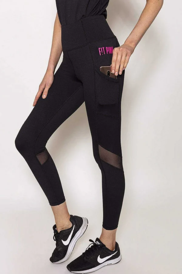 Fit Pink Sports Leggings With Deep Side Pockets In Black*Women Jeans & Trousers