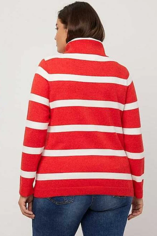 Ulla Popken Stripe Fine Knit Turtleneck Sweater In Red*Women Jumpers & Cardigans