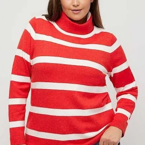 Ulla Popken Stripe Fine Knit Turtleneck Sweater In Red*Women Jumpers & Cardigans