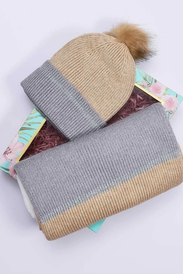 SOUL Accessories Stripe Panel Scarf And Beanie In Camel* Teenager
