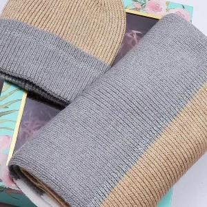SOUL Accessories Stripe Panel Scarf And Beanie In Camel* Teenager