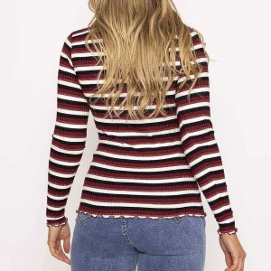 Kelly & Grace Weekend Stripe Rib Top In Burgundy*Women Tops & Blouses