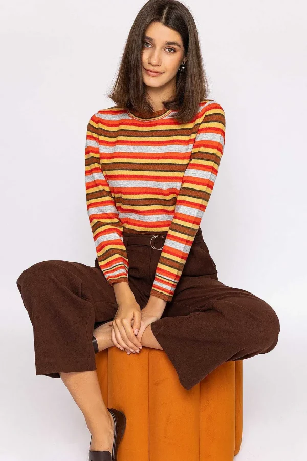 Kelly & Grace Weekend Stripe Ruffle Neck In Multi*Women Jumpers & Cardigans