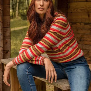 Kelly & Grace Weekend Stripe Ruffle Neck In Multi*Women Jumpers & Cardigans