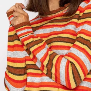 Kelly & Grace Weekend Stripe Ruffle Neck In Multi*Women Jumpers & Cardigans