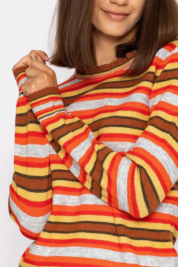 Kelly & Grace Weekend Stripe Ruffle Neck In Multi*Women Jumpers & Cardigans