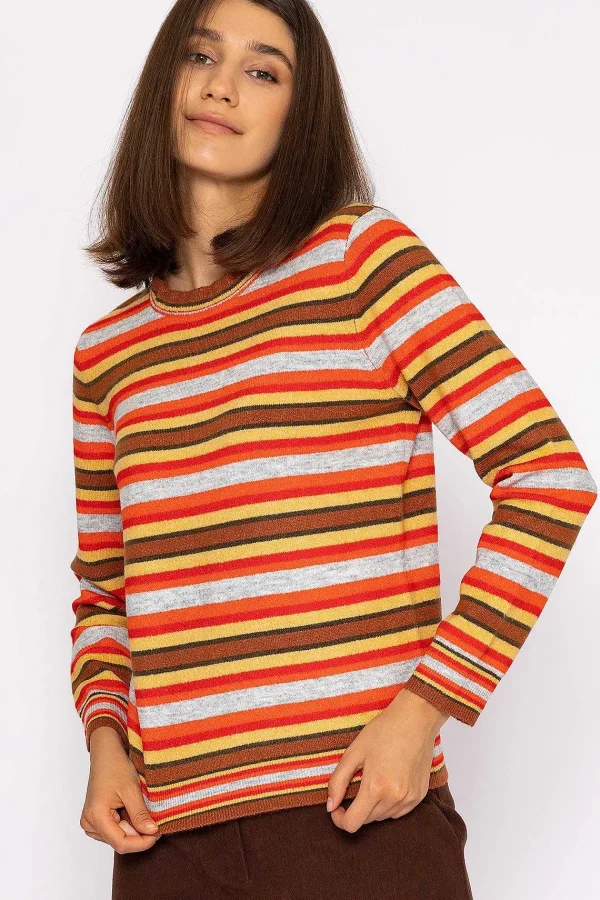 Kelly & Grace Weekend Stripe Ruffle Neck In Multi*Women Jumpers & Cardigans