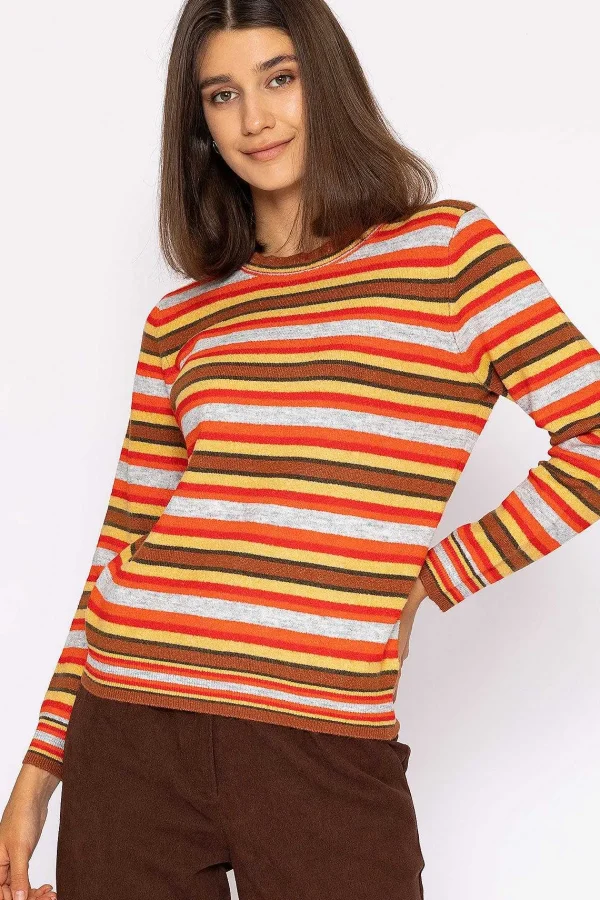 Kelly & Grace Weekend Stripe Ruffle Neck In Multi*Women Jumpers & Cardigans