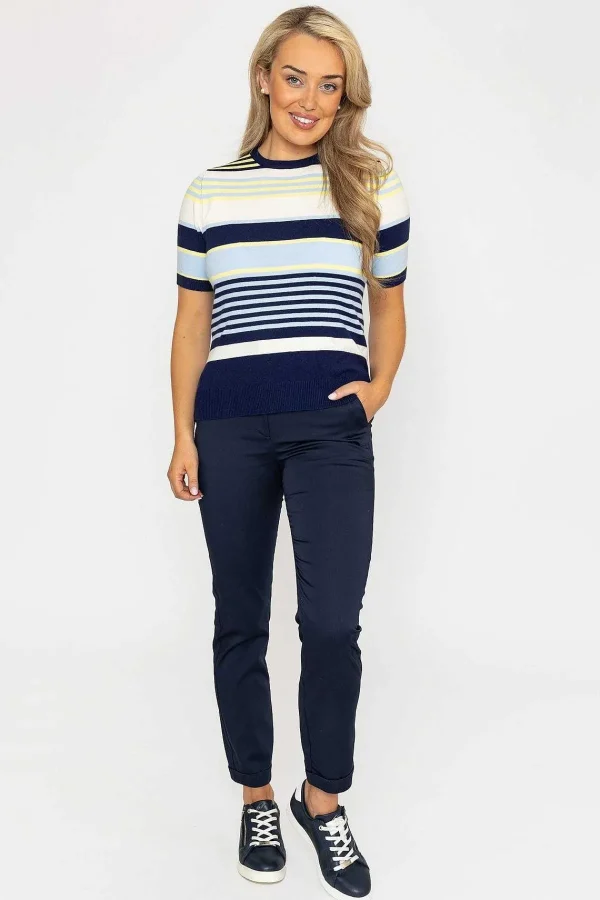 Kelly & Grace Weekend Stripe Short Sleeve Knit In Navy*Women Tops & Blouses