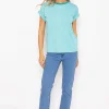 Kelly & Grace Weekend Stripe Tee In Aqua Blue*Women Tops & Blouses