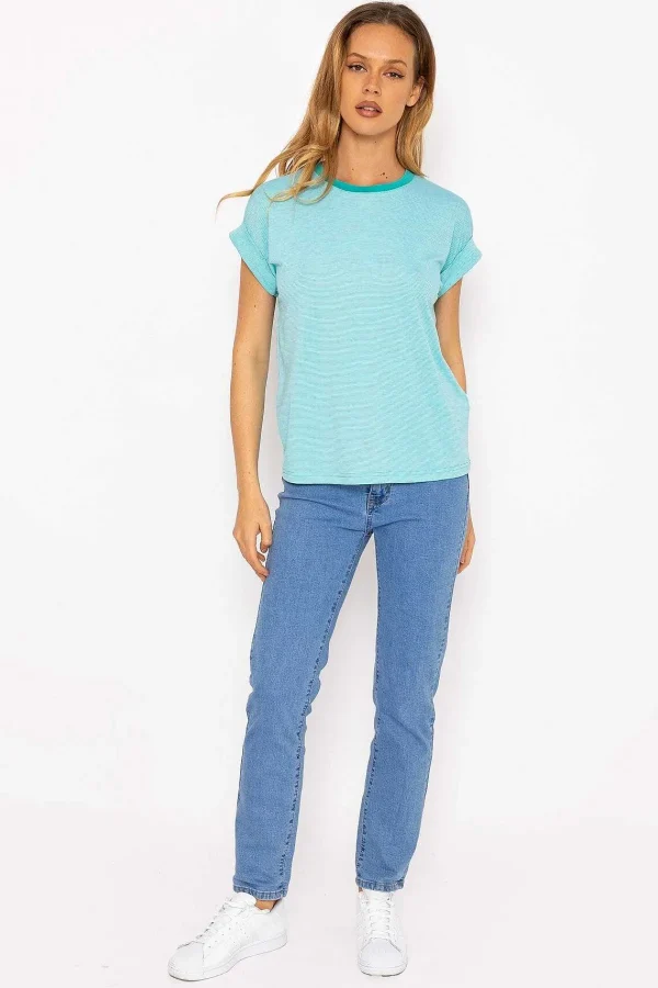 Kelly & Grace Weekend Stripe Tee In Aqua Blue*Women Tops & Blouses
