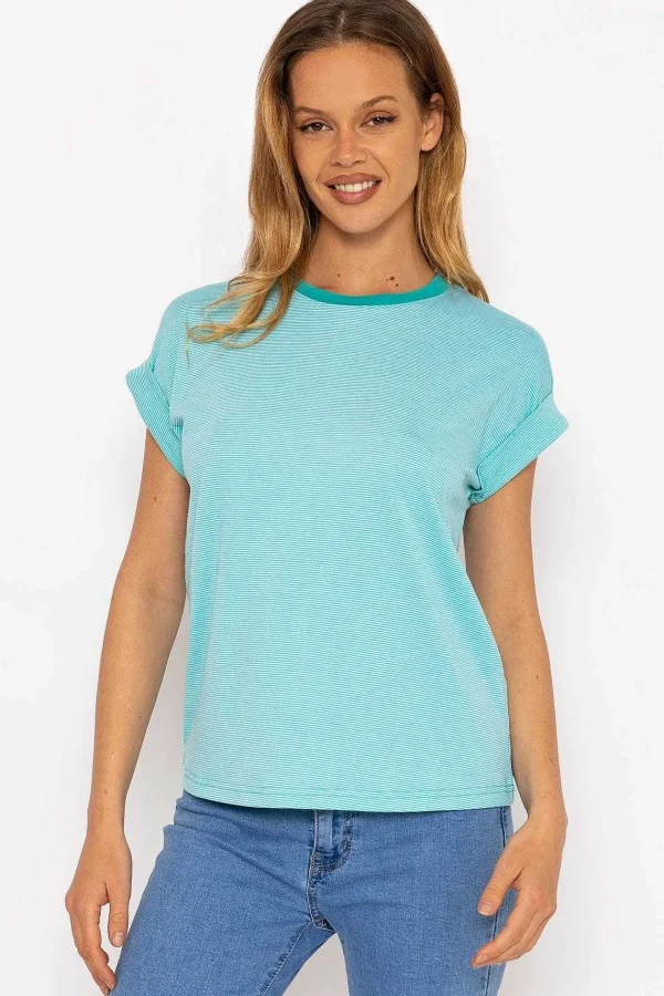 Kelly & Grace Weekend Stripe Tee In Aqua Blue*Women Tops & Blouses