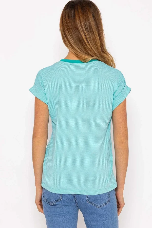 Kelly & Grace Weekend Stripe Tee In Aqua Blue*Women Tops & Blouses