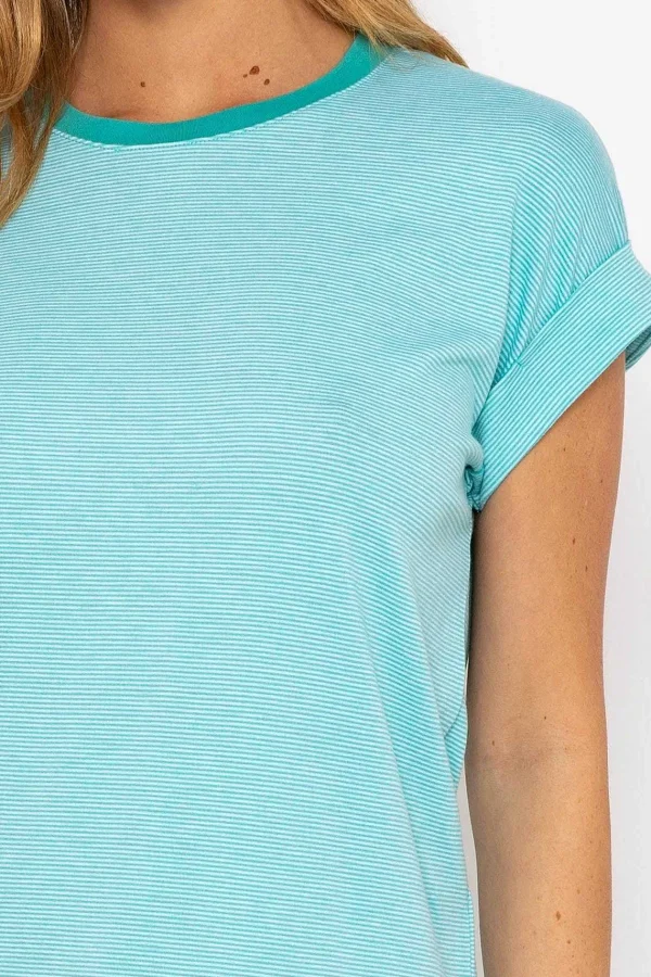 Kelly & Grace Weekend Stripe Tee In Aqua Blue*Women Tops & Blouses