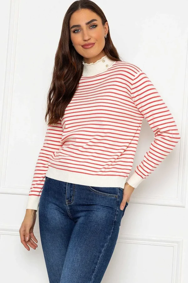 J'aime la Vie Stripe Turtleneck In Orange*Women Jumpers & Cardigans