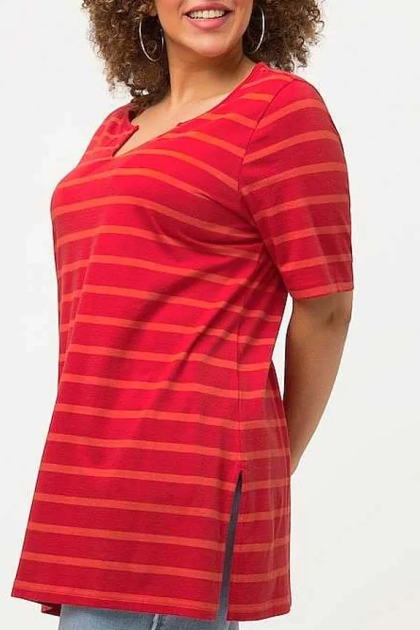 Ulla Popken Striped Oversize Short Sleeve Top In Red*Women Tops & Blouses