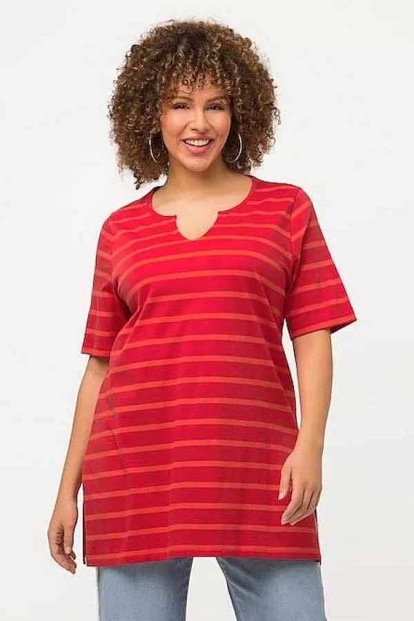 Ulla Popken Striped Oversize Short Sleeve Top In Red*Women Tops & Blouses