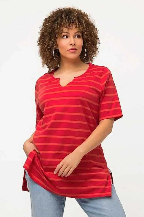 Ulla Popken Striped Oversize Short Sleeve Top In Red*Women Tops & Blouses
