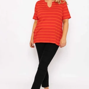 Ulla Popken Striped Oversize Short Sleeve Top In Red*Women Tops & Blouses