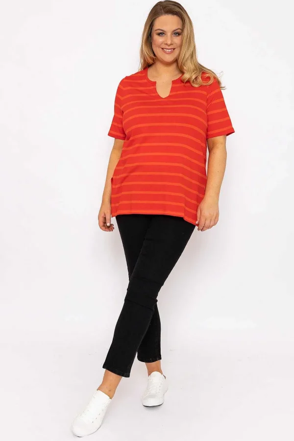 Ulla Popken Striped Oversize Short Sleeve Top In Red*Women Tops & Blouses