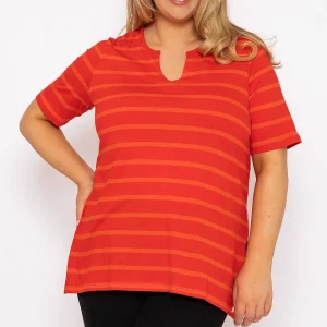 Ulla Popken Striped Oversize Short Sleeve Top In Red*Women Tops & Blouses