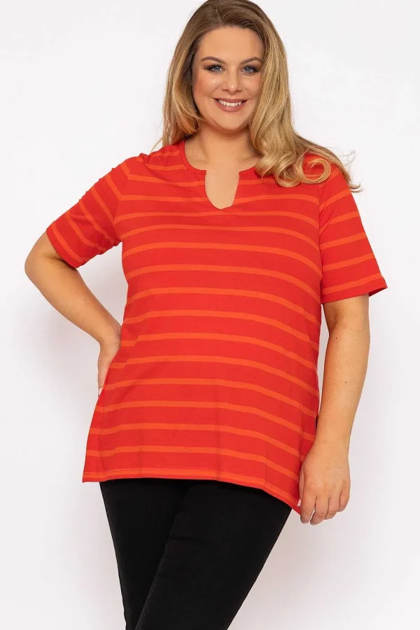Ulla Popken Striped Oversize Short Sleeve Top In Red*Women Tops & Blouses