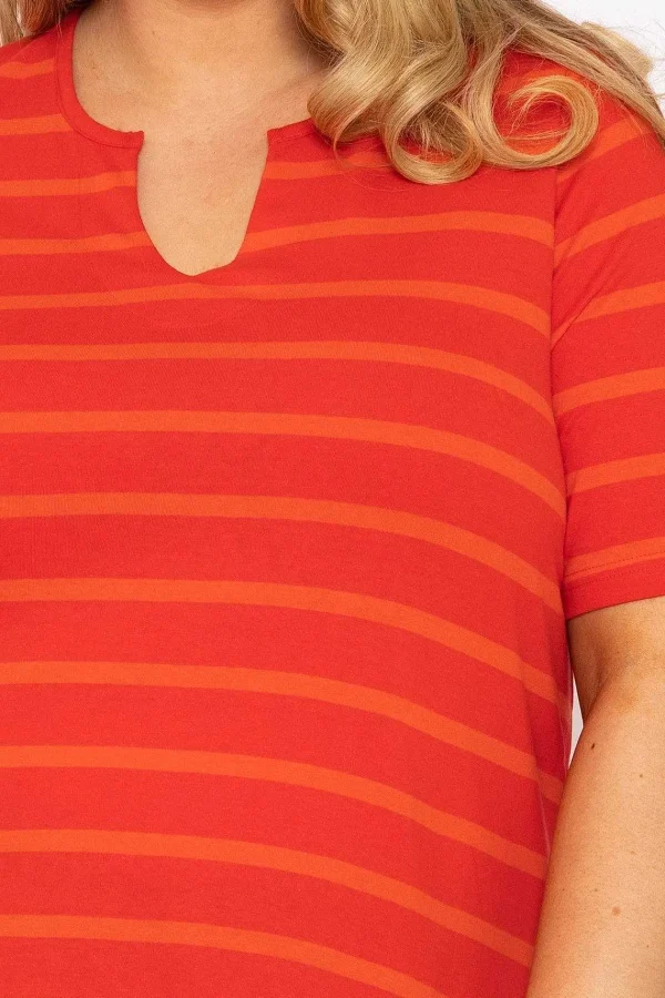 Ulla Popken Striped Oversize Short Sleeve Top In Red*Women Tops & Blouses