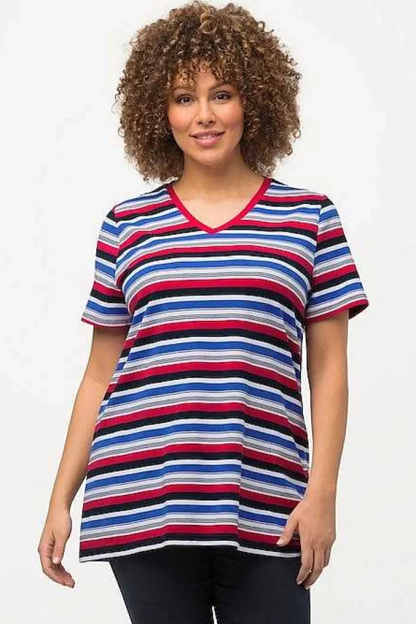 Ulla Popken Striped Short Sleeve Top In Multi Print*Women Tops & Blouses