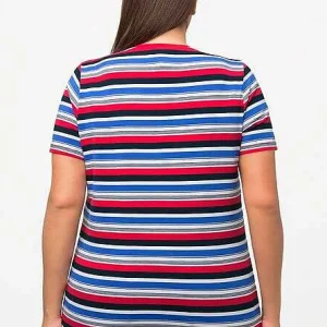 Ulla Popken Striped Short Sleeve Top In Multi Print*Women Tops & Blouses