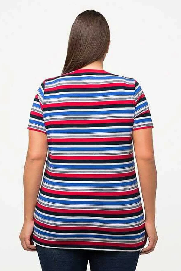 Ulla Popken Striped Short Sleeve Top In Multi Print*Women Tops & Blouses