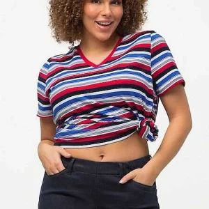 Ulla Popken Striped Short Sleeve Top In Multi Print*Women Tops & Blouses