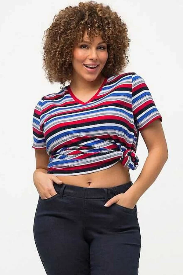 Ulla Popken Striped Short Sleeve Top In Multi Print*Women Tops & Blouses