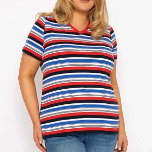 Ulla Popken Striped Short Sleeve Top In Multi Print*Women Tops & Blouses