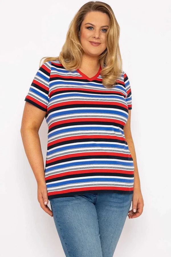 Ulla Popken Striped Short Sleeve Top In Multi Print*Women Tops & Blouses