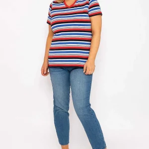 Ulla Popken Striped Short Sleeve Top In Multi Print*Women Tops & Blouses