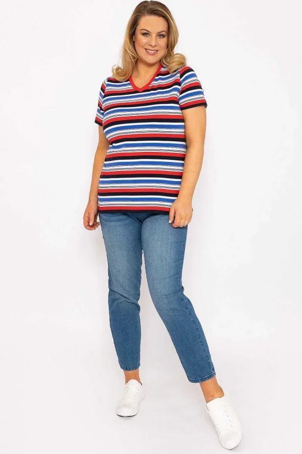 Ulla Popken Striped Short Sleeve Top In Multi Print*Women Tops & Blouses