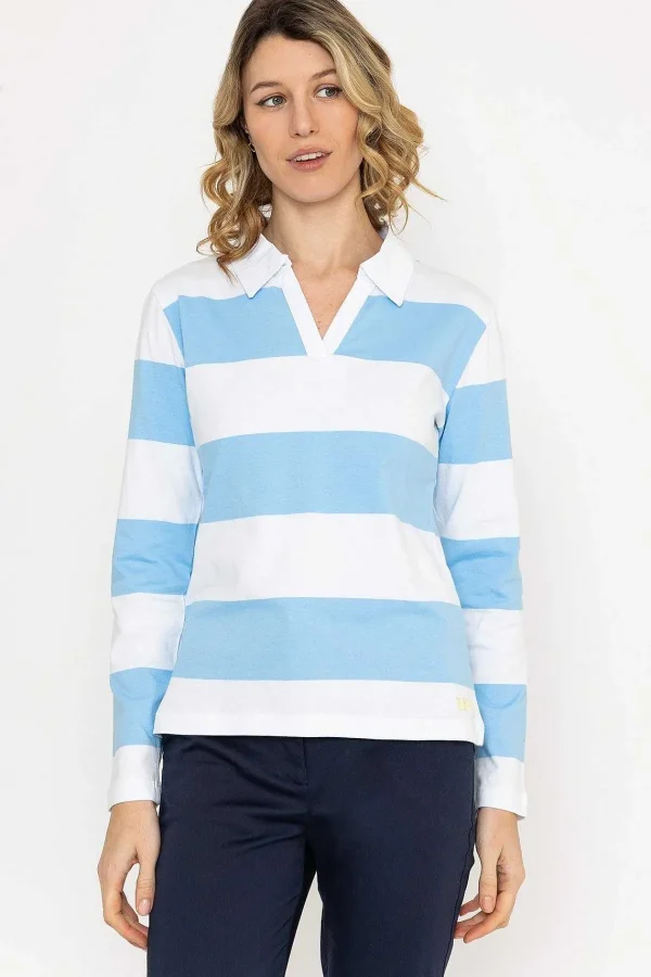 Kelly & Grace Weekend Stripped Rugby Polo Shirt In Blue*Women Tops & Blouses