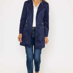 Pala D'oro Suede 3/4 Zip Detail Jacket In Navy*Women Coats & Jackets
