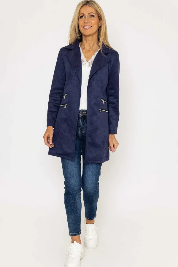 Pala D'oro Suede 3/4 Zip Detail Jacket In Navy*Women Coats & Jackets