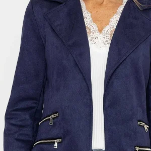 Pala D'oro Suede 3/4 Zip Detail Jacket In Navy*Women Coats & Jackets