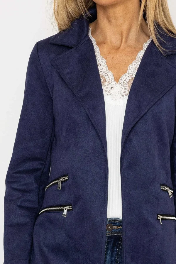 Pala D'oro Suede 3/4 Zip Detail Jacket In Navy*Women Coats & Jackets